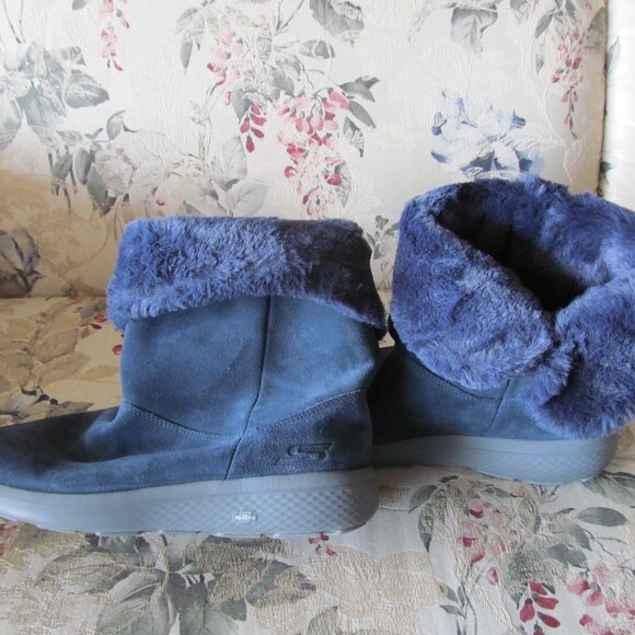 Skechers Gogamat Boots Women’s 10 Blue Suede Faux Fur Lining Excellent Condition - Picture 10 of 16